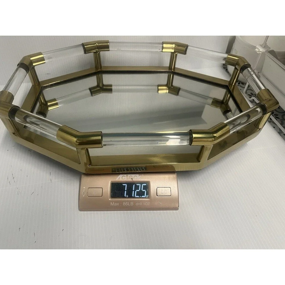 Jacques Style Octagon Big Tray Acrylic Glass Gold Tone Mirror